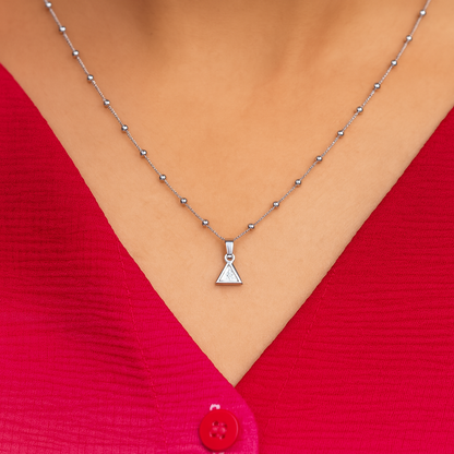 Silver Triangle Pendant & Earrings Set