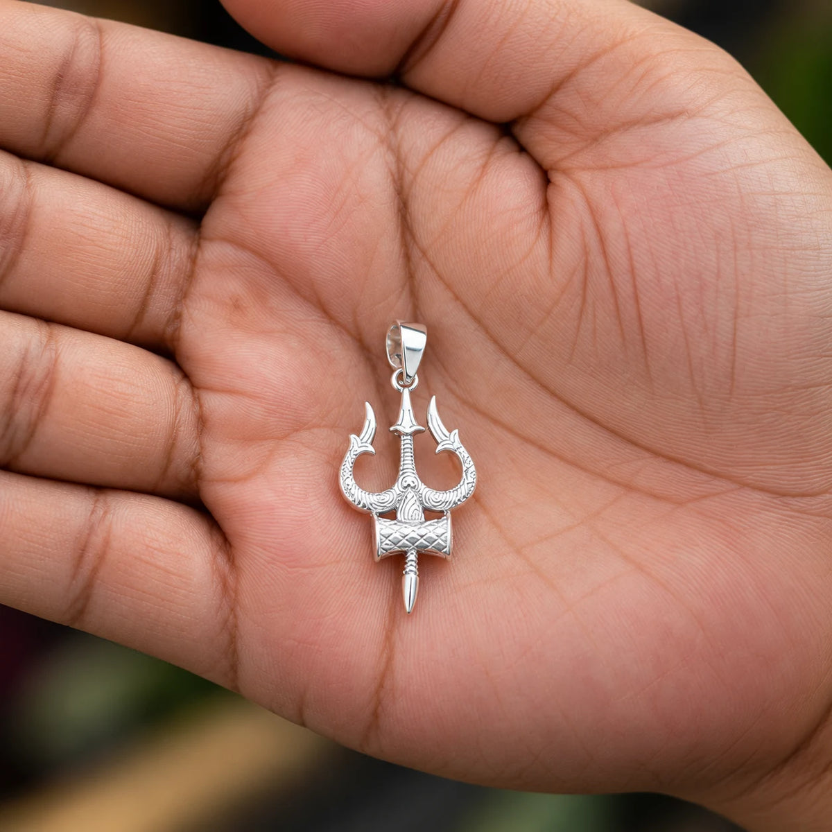 Silver Trishul Damru Pendant – Lord Shiva Design