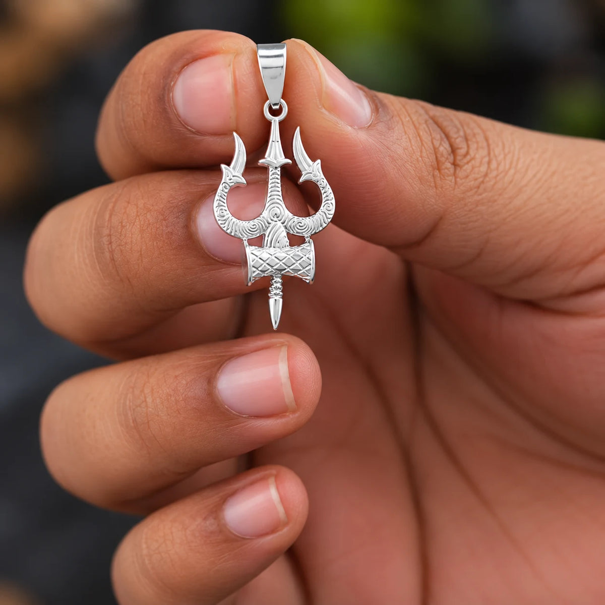 Silver Trishul Damru Pendant – Lord Shiva Design