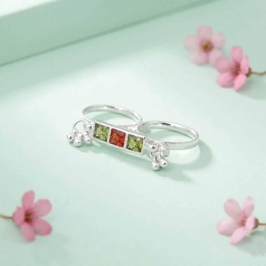 Silver Two Combined Beads Baby Rings