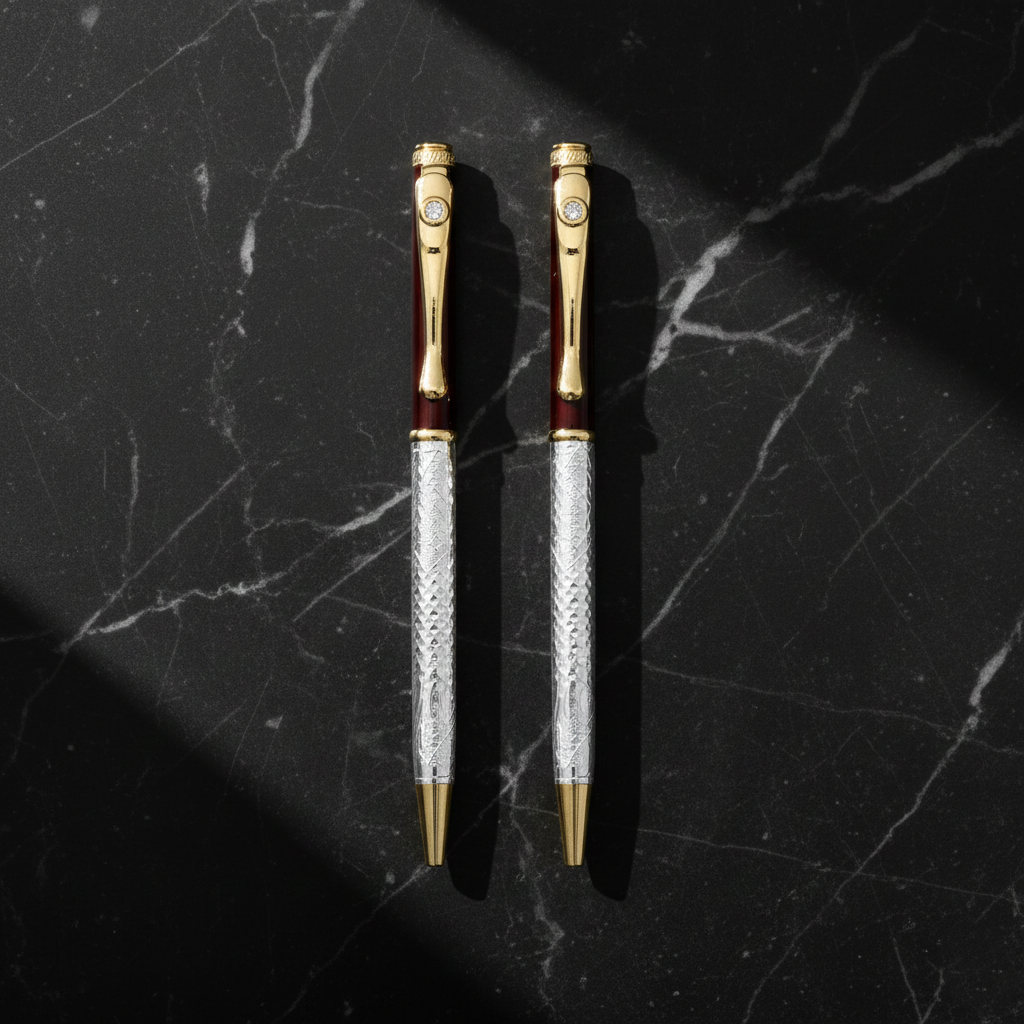 Silver White Gem Stone Pen (2 pcs Combo)