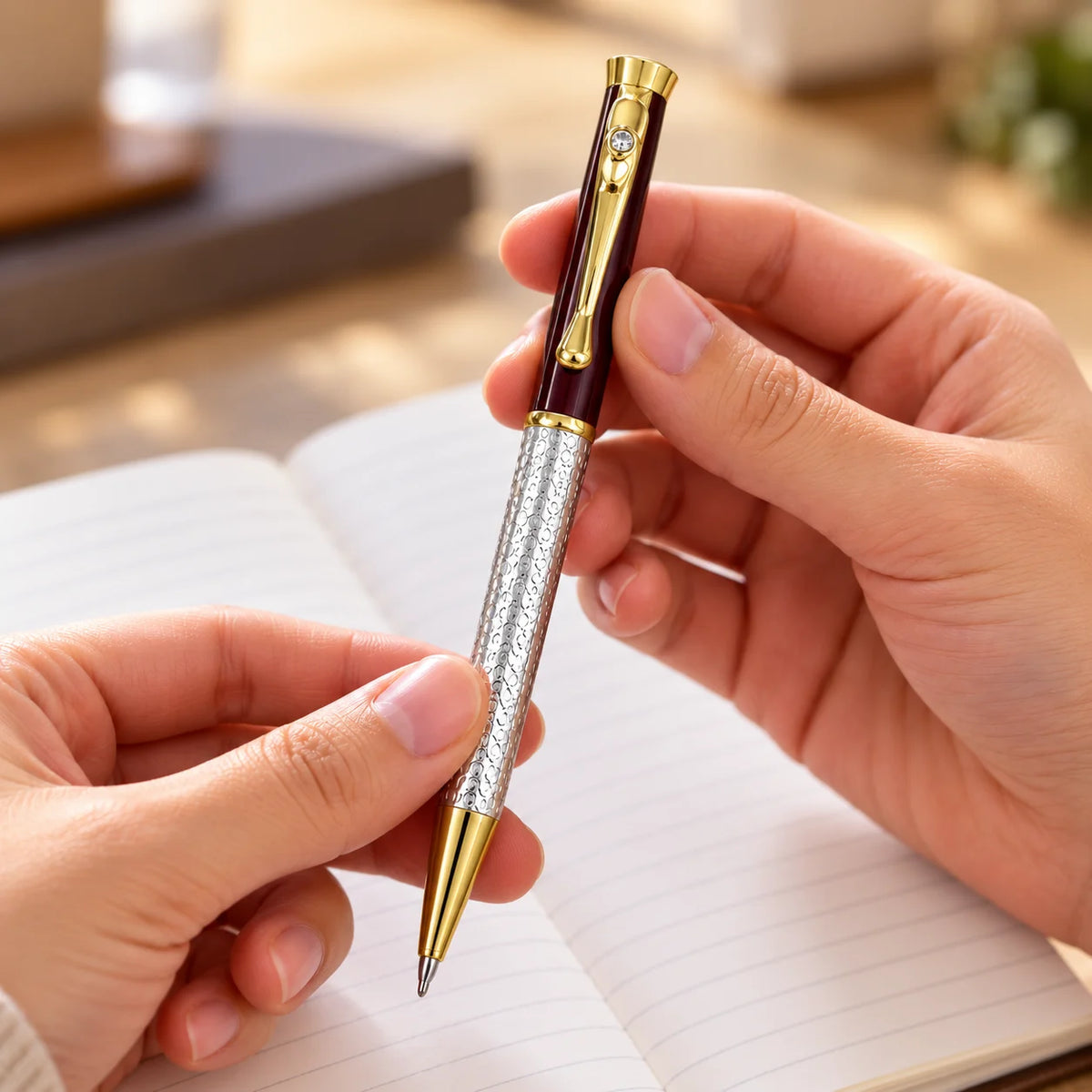 Silver White Gem Stone Pen