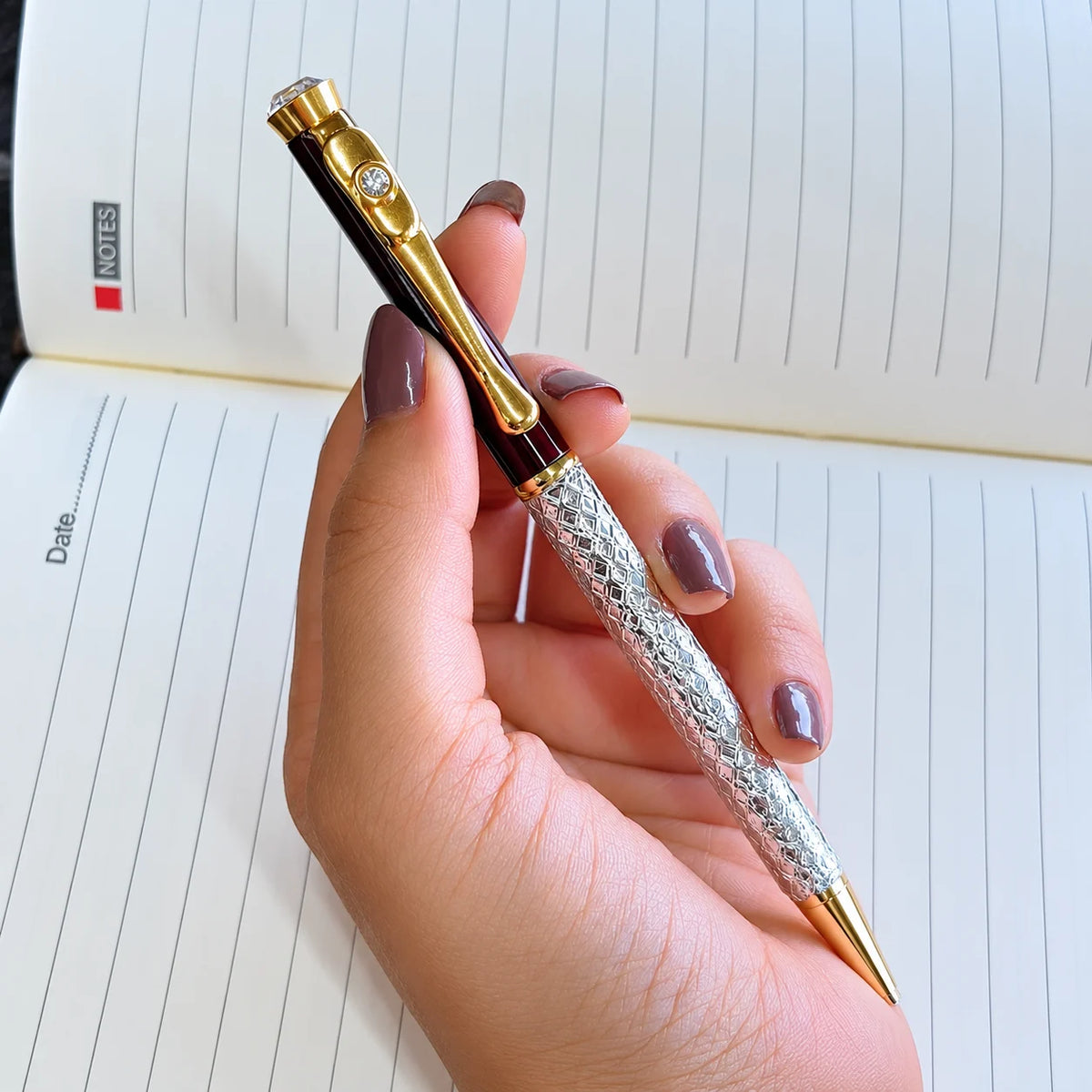 Silver White Gem Stone Pen