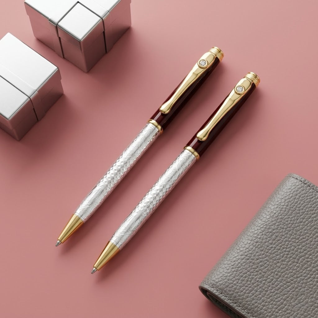 Silver White Gem Stone Pen (2 pcs Combo)