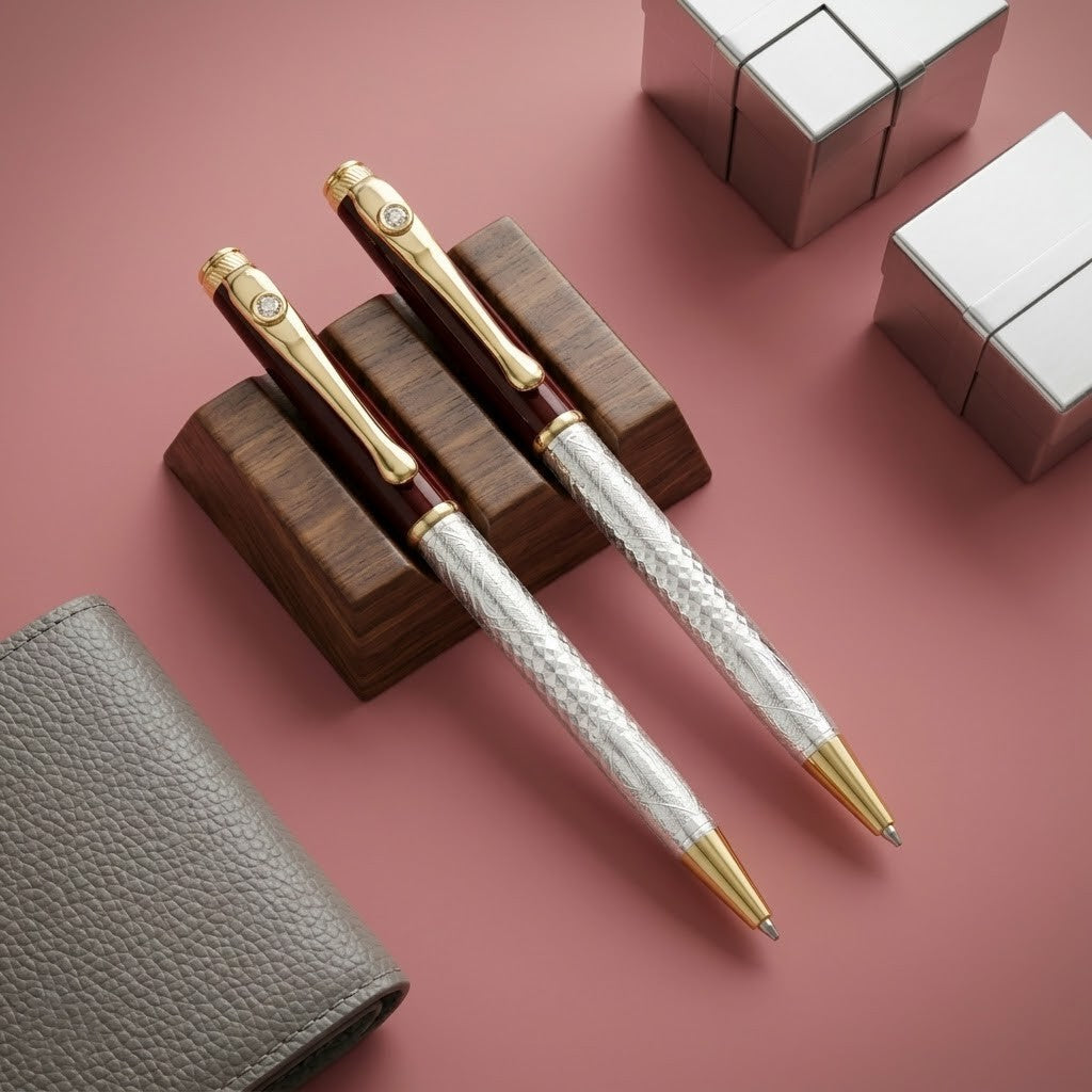 Silver White Gem Stone Pen (2 pcs Combo)