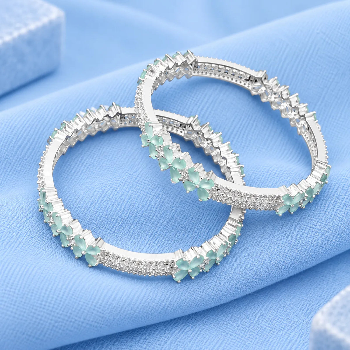 Silver White Minimal Gem Bangles