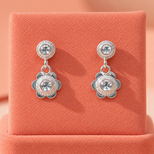 Silver White Stone Blossom Earrings