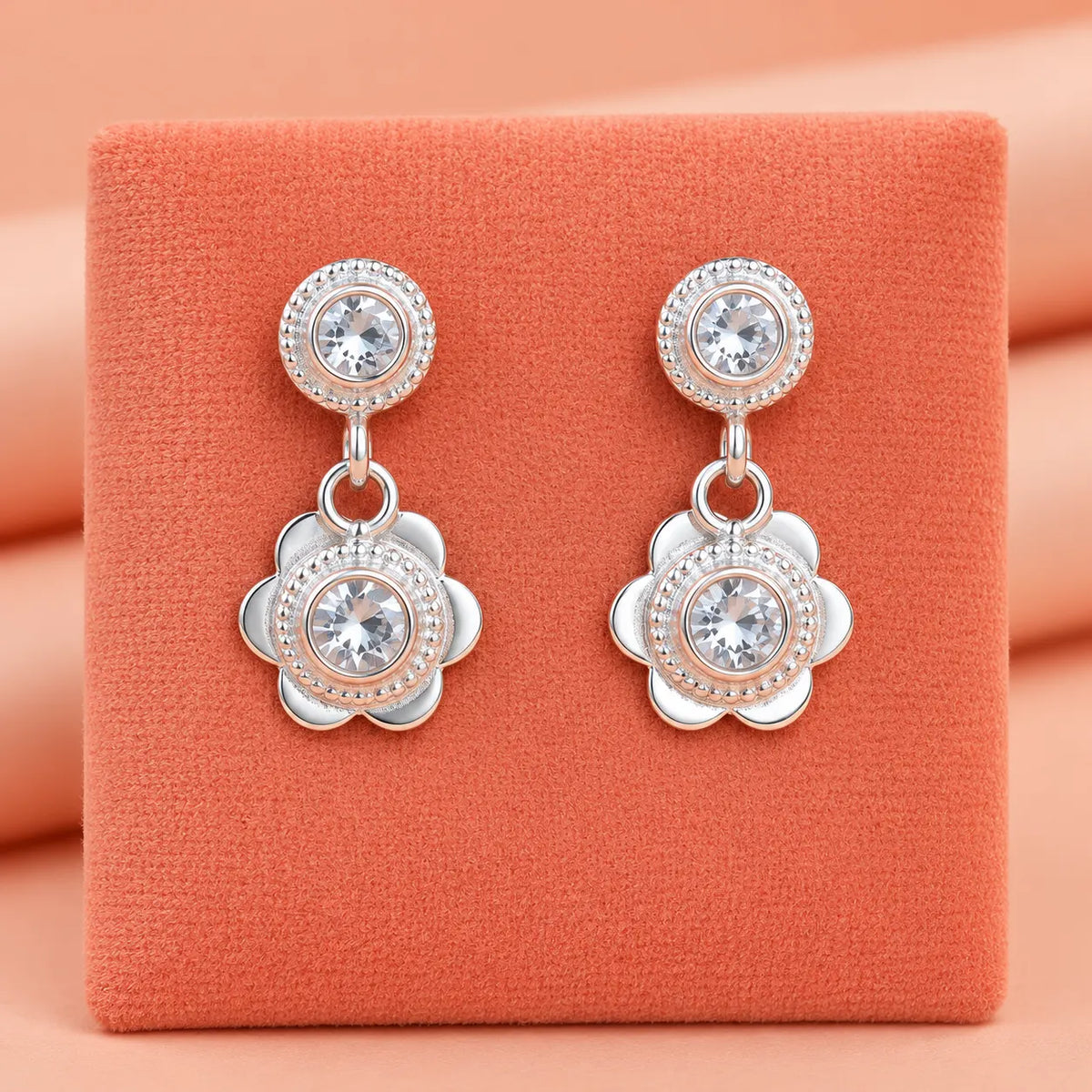 Silver White Stone Blossom Earrings