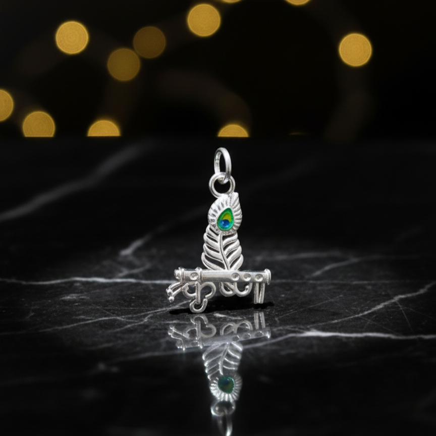 Silver divine flute of Lord Krishna Pendant
