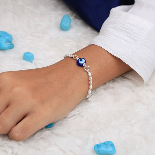 Sleek Chain Evil Eye Silver Bracelet for women
