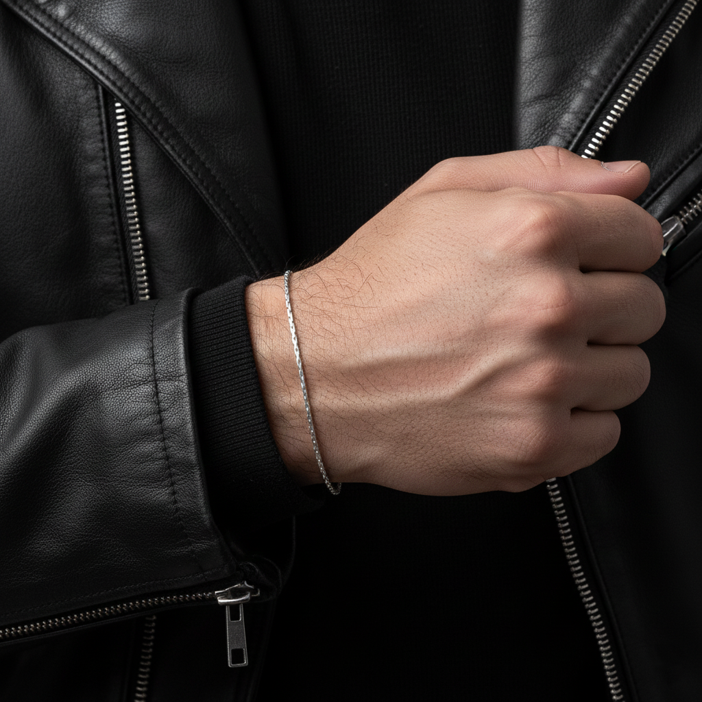 Slim Plain Boy Silver Chain Bracelet