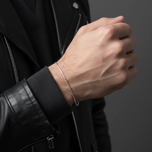 Slim Plain Boy Silver Chain Bracelet for man

