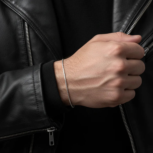 Slim Plain Boy Silver Chain Bracelet for man
