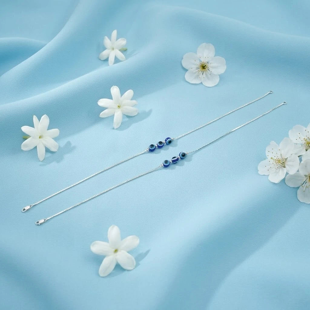 Slim Silver Evil Eye Anklet