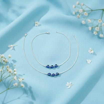 Slim Silver Evil Eye Anklet
