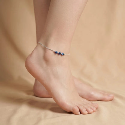Slim Silver Evil Eye Anklet