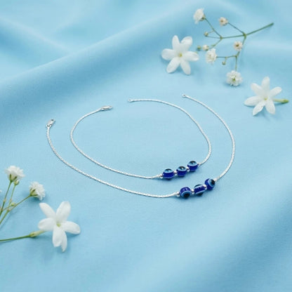 Slim Silver Evil Eye Anklet