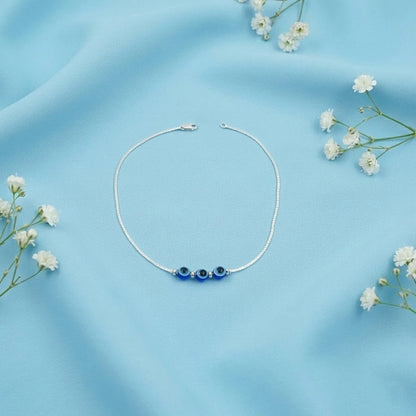 Slim Silver Evil Eye Anklet