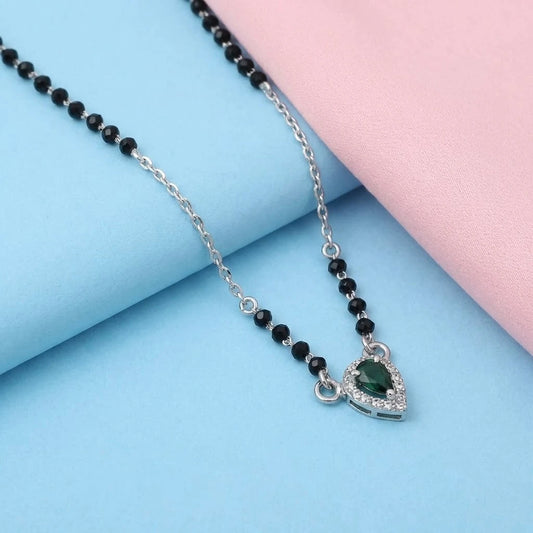Sparkling Essentials Green Gemstone Silver Mangalsutra