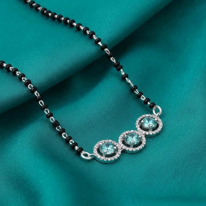 Sparkling Sky-Blue CZ Stone 925 Silver Mangalsutra with Matching Earrings