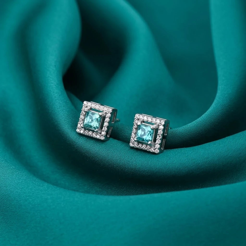 Sparkling Sky-Blue CZ Stone 925 Silver Mangalsutra with Matching Earrings