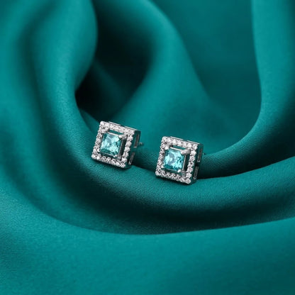 Sparkling Sky-Blue CZ Stone 925 Silver Mangalsutra with Matching Earrings
