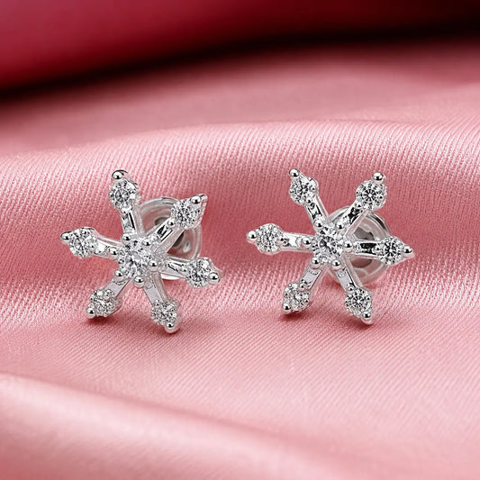 Sparkling Snowflake CZ Stud Earrings