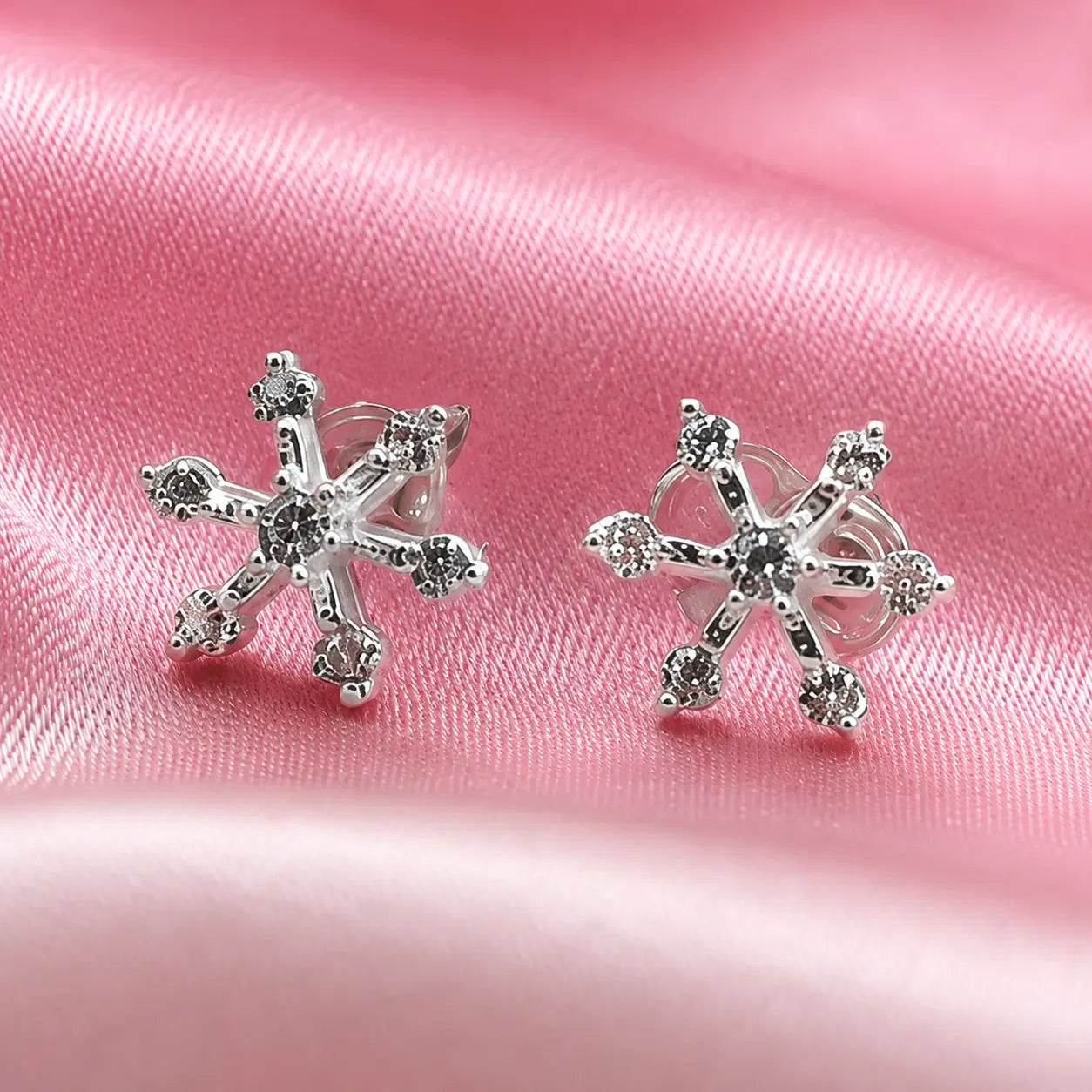 Sparkling Snowflake CZ Stud Earrings