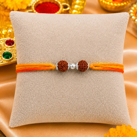 Spiritual Silver Rakhi Double Rudraksha Design