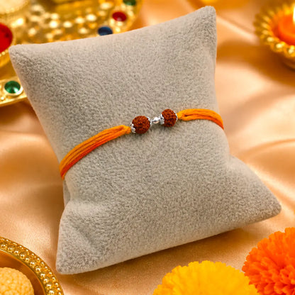 Spiritual Silver Rakhi Double Rudraksha Design