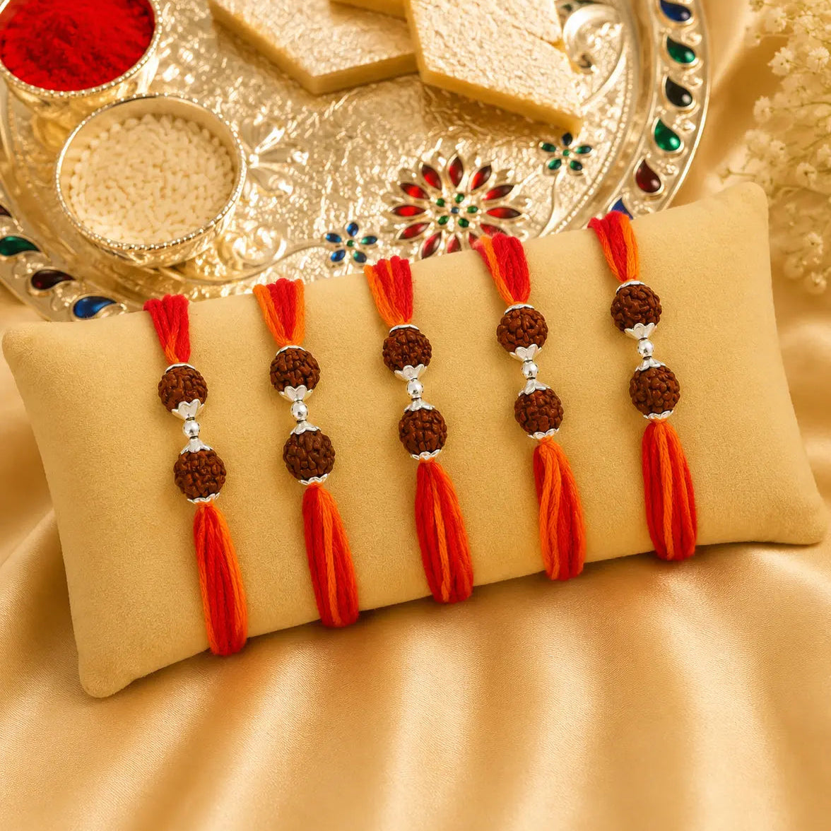 Spiritual_Silver_Rakhi_Double_Rudraksha_Design_5_pcs
