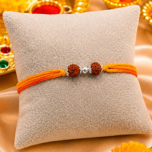 Spiritual Silver Rakhi Double Rudraksha Design