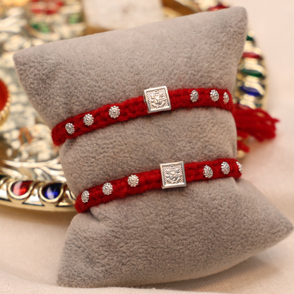 Square Motif Ganesh Silver Rakhi