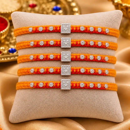 Square Motif Ganesh Silver Rakhi