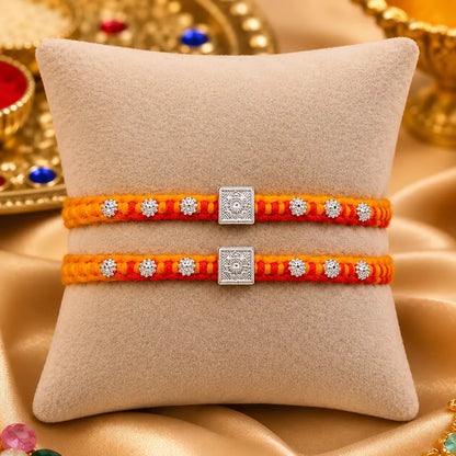 Square Motif Ganesh Silver Rakhi