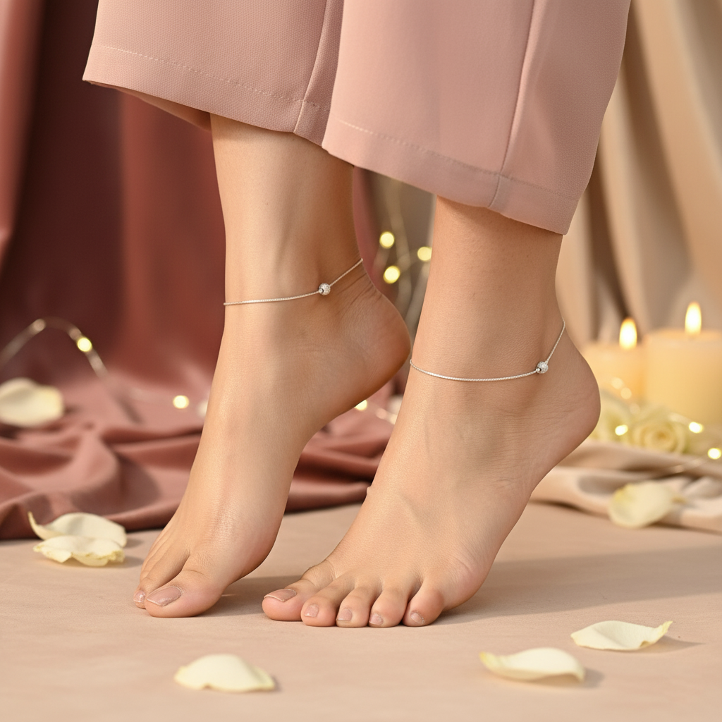 Sterling Silver Anklet Classic Bead Design