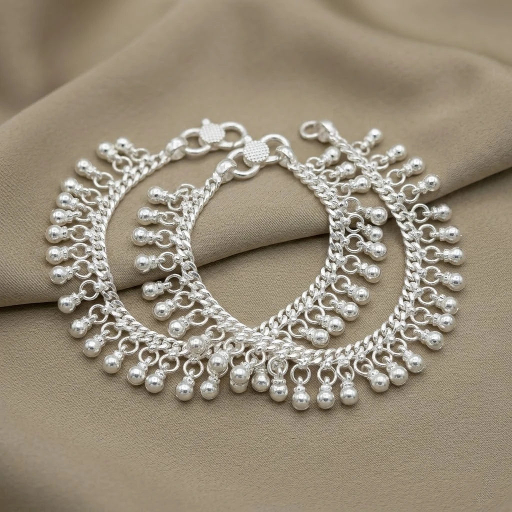 Sterling Silver Baby Payal with Ghungroo Beads Traditional Baby Anklet Pair for Kids