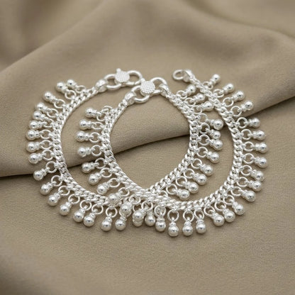 Sterling Silver Baby Payal with Ghungroo Beads Traditional Baby Anklet Pair for Kids