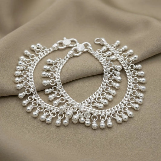 Sterling Silver Baby Payal with Ghungroo Beads Traditional Baby Anklet Pair for Kids