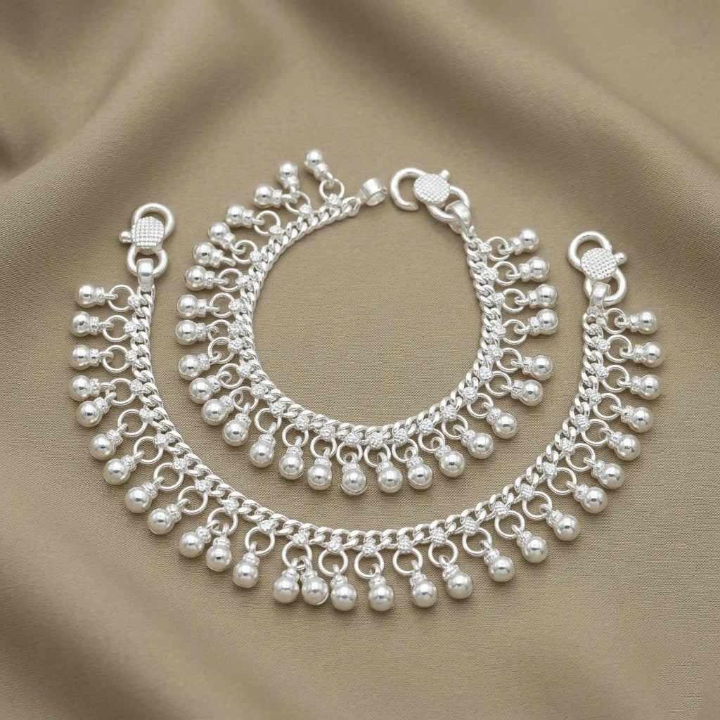 Sterling Silver Baby Payal with Ghungroo Beads Traditional Baby Anklet Pair for Kids