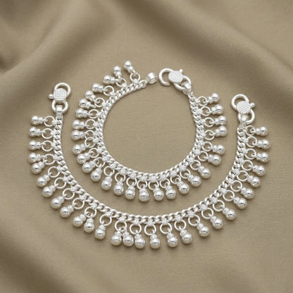 Sterling Silver Baby Payal with Ghungroo Beads Traditional Baby Anklet Pair for Kids