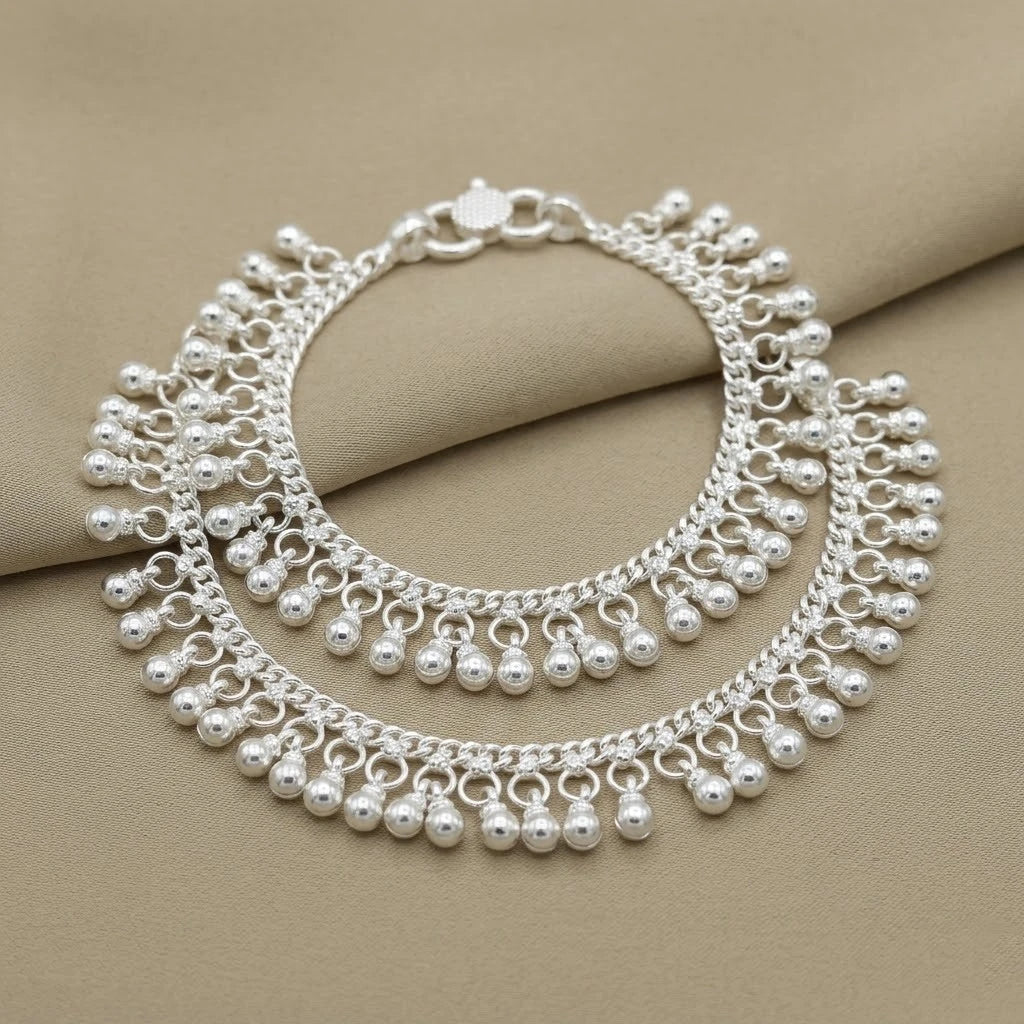 Sterling Silver Baby Payal with Ghungroo Beads Traditional Baby Anklet Pair for Kids
