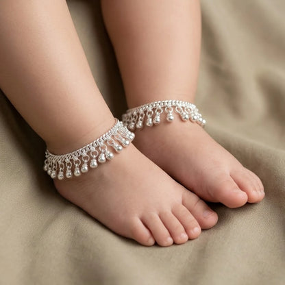 Sterling Silver Baby Payal with Ghungroo Beads Traditional Baby Anklet Pair for Kids