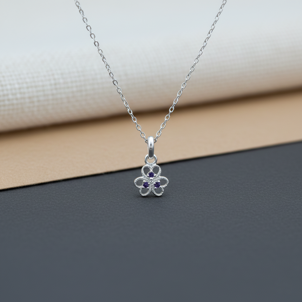 Sterling Silver Blue Stone Floral Pendant