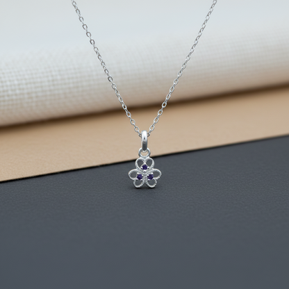 Sterling Silver Blue Stone Floral Pendant