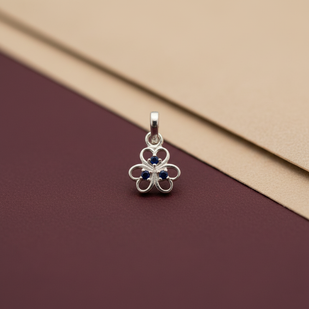 Sterling Silver Blue Stone Floral Pendant