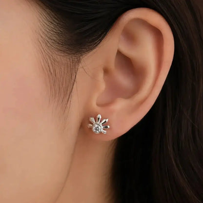 Sterling Silver Diamond Look Flower Stud Earrings