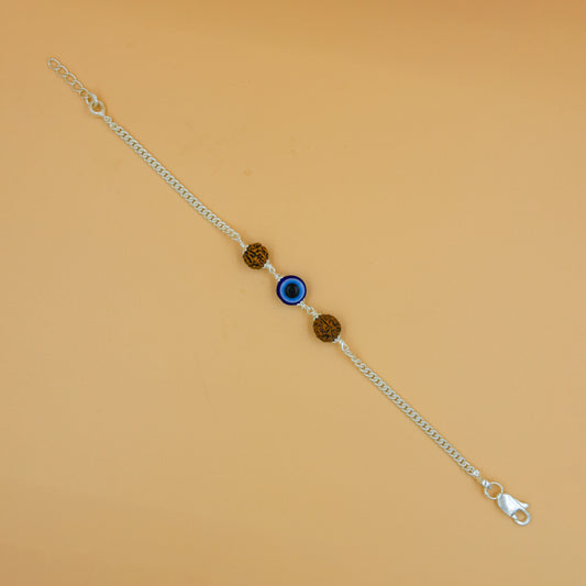 Sterling Silver Evil Eye Bracelet with Rudraksha for women
