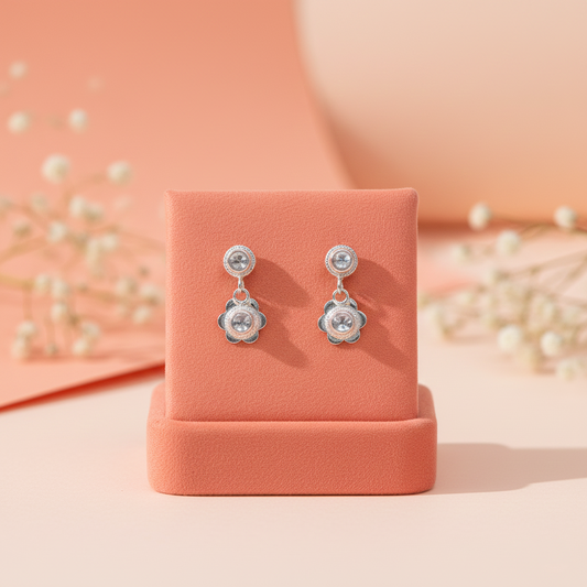 Silver White Stone Blossom Earrings