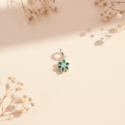 Sterling Silver Green Stone Floral Pendant